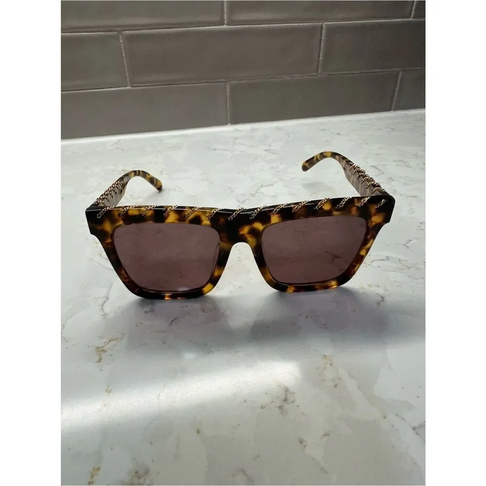 Stella McCartney Tortoiseshell Square Sunglasses with Chain Detail